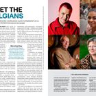 MEET THE BELGIANS. Untertitel: Beschreibung der multikulturellen Bewohner Belgiens. Links Text, rechts vier Porträts.