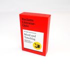 Rote Schachtel mit "Reclams Literatur-Quiz", Thema "Mord und Totschlag", enthält 50 Fragen zu Verbrechen in der Literatur.