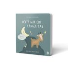 "HEUTE WAR EIN LANGER TAG" steht über einer Illustration mit Mond, Wolke, Ziegenbaby und Sternen. Darunter: "MEINE GUTE-NACHT-GEBETE".