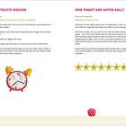 Linke Seite: Anleitung zum Spiel "Der versteckte Wecker". 
Rechte Seite: Spielbeschreibung "Wer findet den roten Ball?"
Unten: Illustration eines Weckers und eines Balls.