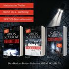 Drei Buchcover von Simon Scarrow vor dunklem Hintergrund, thematisch Thriller im Berlin des 2. Weltkriegs.
