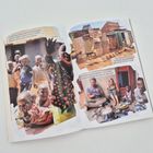 Ein Text beschreibt die Lebensfreude von Kindern, Wohnverhältnisse und eine Mahlzeit mit einer Familie. Bilder zeigen Kinder und ein Treffen.