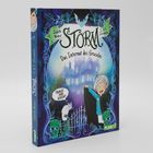"Judith Weber, STORM: Das Internat des Grauens", illustriert mit grünem Logo, einem Kind vor einem Spukhaus und gruseligen Details.