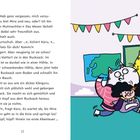 Seite 12, Text über Mira und Karu, der als Mutmachtier beschrieben wird. Rechts Illustration mit Katze, Mädchen und Landkarten.