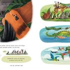 Es gibt Texte: "Team Land", "Team Wasser", "Team Luft". Tiere planen gemeinsam. Ein Tiger fordert zur Suche auf.