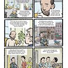 Comic mit sechs Panels. Menschen sprechen über Politik in Syrien, den Einfluss des Regimes und Erfahrungen im Libanon.