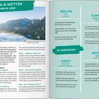 "Klima & Wetter *Durchs Jahr*" steht oben. Links: Monatswetterbeschreibung. Rechts: Jahreszeitenübersicht. Foto von Bergen und See.