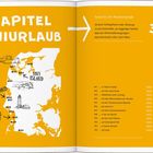 3. Kapitel Miniurlaub, 36H; Orte: Vester Husby, Insel Venø, Lemvig, usw. Karte von Dänemark mit skizzierten Sehenswürdigkeiten.