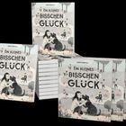 "Ein kleines bisschen Glück" von Marta Bartolj, Illustration mit Hund, Frau und Spaziergängern in einem Park.