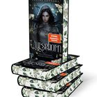 Der Titel ist "Curseborn: Das Geheimnis der Blutmotten." Ein Cover zeigt eine düstere Szene mit einer Frau und Blättern.