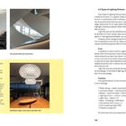 Texte: "Lighting profiles...edges", "You can also...area", "The Light Fixture...Object", "Types of Lighting Fixtures", "Form", "Function". Links: Foto eines Konferenztisches und moderner Architektur. Unten: Kronleuchter.