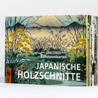 "ANACONDA Kunstpostkarten JAPANISCHE HOLZSCHNITTE." Illustration von Blumen und Bergen im Hintergrund.