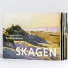 „ANACONDA Kunstpostkarten SKAGEN“ steht auf einer Küstenlandschaft mit Dünen und Meer im sanften Licht.