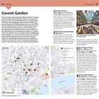 „Covent Garden“ ist ein lebhaftes Viertel Londons, bekannt für Shopping und Straßendarsteller. Links eine Karte, rechts Fotos.