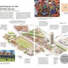 "Spaziergang um den Merdeka Square", Länge 1,5 km, Dauer 20 Minuten, LRT Masjid Jamek. Illustration einer Stadtkarte.