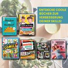 "ENTDECKE COOLE BÜCHER ZUR VERBESSERUNG DEINER SKILLS!" Sechs Bücher mit verschiedenen Themen auf einem Tisch.