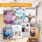 "ENTDECKE UNSERE HÄKELWELT" oben. Verschiedene Buchcover zu Häkelthemen, darunter Kleidung und Accessoires.