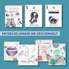 ENTDECKE UNSERE INK-ZEICHENWELT. Cover von Zeichenbüchern mit Illustrationen zu verschiedenen Techniken und Themen.