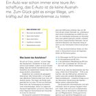 Titel: "Elektrisch fahren – clever sparen". Der Text beschreibt Kosten beim Autofahren, mit Tipps zum Sparen und Vorbereitung.
