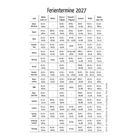 Überschrift: "Ferientermine 2027". Tabelle mit Ferienzeiten für Bundesländer, aufgeteilt in Winter, Ostern/Frühjahr, Sommer, Herbst.