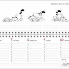 „Manchmal weiß ich nicht, wo vorne und hinten ist!“ sagt mein Mensch. Kalenderwoche 27, Juli. Zeichnungen von Katze und Schildkröte.