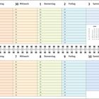 Kalender von Juni/Juli, Woche 27. Montag bis Sonntag mit Zeitspalten von 07 bis 19 Uhr. Kleines Monatskalendarium.