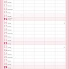 Kalender für August: Tage und Wochenzahlen in einer Tabelle. Illustration mit Büchern und Sonnenbrille, rosa Rahmen.