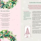 Linke Seite: "Der erste Schnee" von Theodor Fontane, ein Gedicht. Rechte Seite: Rezept für "Zauberhafte Schneekugel".