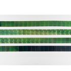 "Listeverdraqe – Black to Black" 1971. Vier lange, grüne Streifen mit feinen Linien horizontal angeordnet auf weißem Hintergrund.