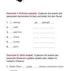 "Test finale. Esercizio 1: Articoli e plurale. Esercizio 2: Verbi modali." Eine schwarze Handabdruck-Grafik ist oben links.