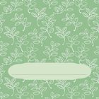 Eine grüne Illustration mit weißen, sich wiederholenden Blättern und einem leeren, ovalen Textfeld in der Mitte.