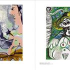 Links: „Der Maler und sein Modell“, 1964. Rechts: „Der Kuss“, 1969. Beide von Pablo Picasso, bunte und abstrakte Darstellungen.