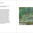 "The Japanese Footbridge, 1899" steht neben einem impressionistischen Gemälde einer Brücke über einem Seerosenteich.