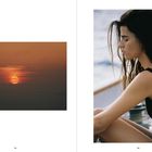 Links unten "194", zeigt Sonnenuntergang durch Wolken. Rechts unten "195", zeigt Frau im Profil, sitzt am Wasser.