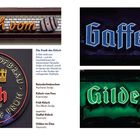 Texte: "Kölsch vom", "Gaffel-Kölsch", "Gilden im Zims". Illustration: Person trinkt aus einem Glas, bunte Beschilderungen.