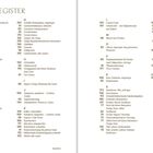 "REGISTER" listet alphabetisch verschiedene Lebensmittel und Rezepte auf, mit Nummern wie 99 Apfelmus und 147 Limoncello.