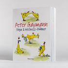 "Peter Gaymann, Yoga & Wellness-Hühner." Humorvolle Zeichnungen von Hühnern in verschiedenen Yoga-Posen.