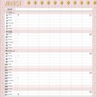 Steht "AUGUST 2017" oben. Ein Monatskalender mit rosa-goldenem Muster und Platz für Notizen unten.