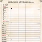 Kalenderblatt August 2027: Bauernregel "Hundstage hell und klar", Illustration von Menschen bei der Ernte in einem Hopfengarten.