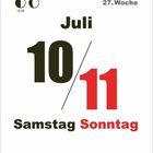 27. Woche, Juli, 10/11, Samstag, Sonntag. Logo oben links mit Uhrzeit 19:39. Schlichtes, modernes Layout.