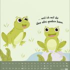 Zwei Frösche auf grünem Hintergrund, der eine sagt: „... weil ich mit dir über alles quaken kann.“ Darunter ein August-Kalender.