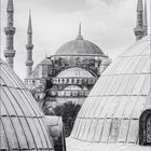 Text: Istanbul – Türkei. Blaue Moschee. Höhe: 43 Meter | Bauzeit: 1609–1616. Kalender unten mit August 2023. Fotografie der Moschee mit Minaretten im Hintergrund.