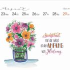"Sanftheit mit dir selbst ist der Anfang von Heilung." Bunter Blumenstrauß in einer Vase, Kalendertage 23-29 August.