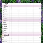 Kalenderseite für August 2027 mit lila Lupinenfeld vor Bergen bei Sonnenuntergang. Feiertage und Wochentage sind markiert.