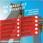 "Die Marco Polo Bucketlist. Das musst du im Ruhrgebiet erlebt haben: 10 Aktivitäten auf rotem Hintergrund mit Checks."
