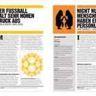 "Der Fußball hält sehr hohen Druck aus" und "Nicht nur Menschen haben eine Persönlichkeit" mit Bildern eines Fußballs und eines Schimpansen.
