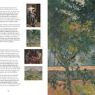 Texte: "BASTIDE DU JAS DE BOUFFAN", "ATELIER DES LAUVES". Links Text und Gemälde, rechts bunte Landschaft aus Grün- und Brauntönen.