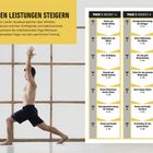 In 12 Wochen die sportlichen Leistungen steigern. Links ein Mann in Yoga-Position, rechts ein dreiphasiger Trainingsplan.