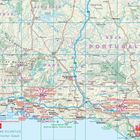 Eine detaillierte Landkarte von Südportugal mit Städtebeschriftungen wie Faro, Beja und Algarve sowie Straßennummern.