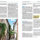 Seite 36: "Aiguèze und St-Martin-d'Ardèche", "Unterkunft", "Les Jardins du Barry", "Le Castelas", "Essen und Trinken", "Einkaufen".

Seite 37: "Gorges de l'Ardèche", "Camping Les Cigales", "Kanusport", "Vallon-Pont-d'Arc und Panoramastraße". 

Das Bild zeigt eine schmale, mit Pflanzen gesäumte Gasse in einem malerischen, historischen Dorf.